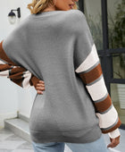 Color Block V-Neck Dropped Shoulder Sweater