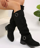 Buckle Round Toe Block Heel Boots