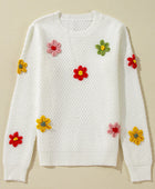 Crochet Flower Round Neck Sweater