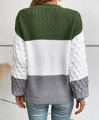 Color Block Round Neck Long Sleeve Sweater