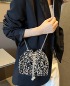 Sequin Chain Drawstring Bucket Bag