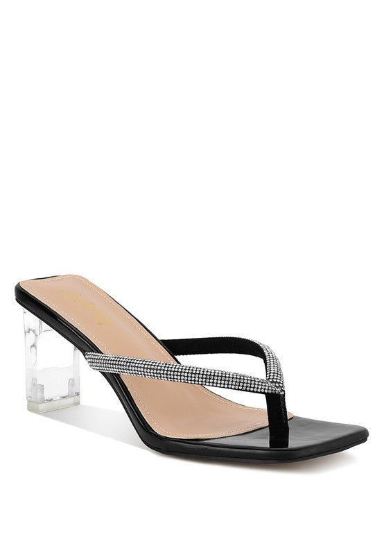 LITCHI CRYSTAL LINED THONG BLOCK HEELED SANDAL - Body By J'ne