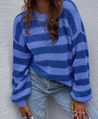 Honey Striped Round Neck Long Sleeve Sweater