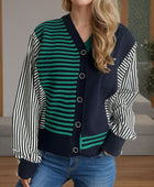 Striped Button Down Long Sleeve Cardigan