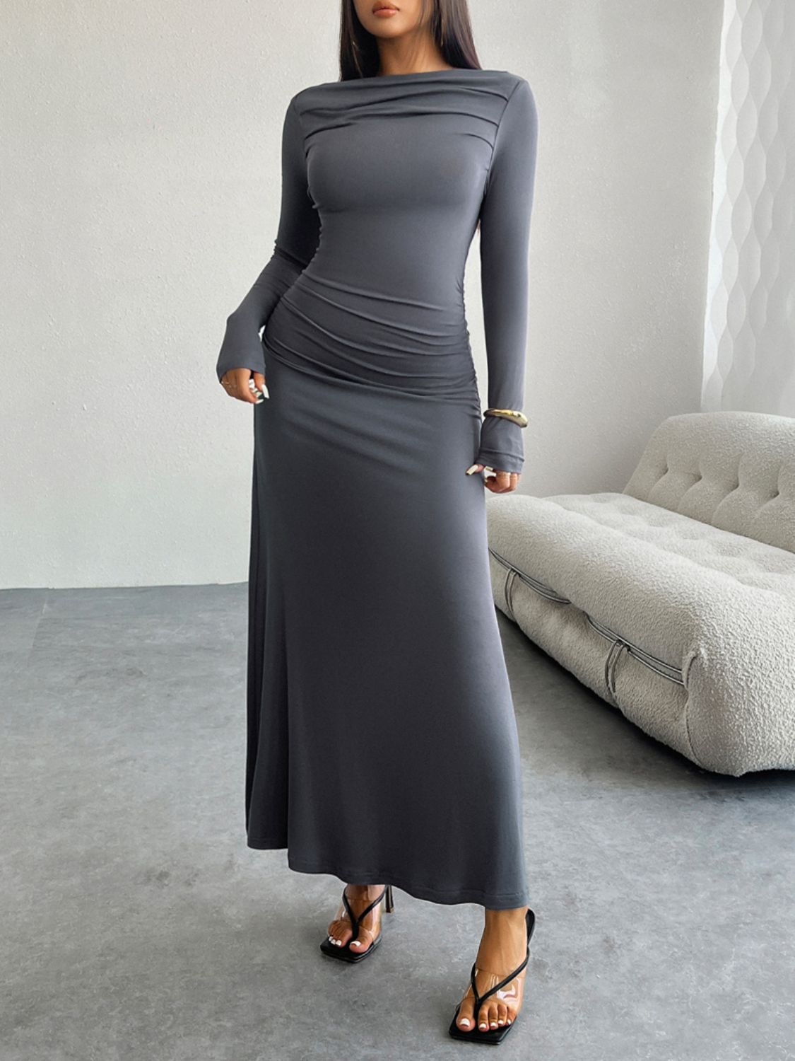Devine Ruched Long Sleeve Maxi Dress - Body By J'ne