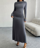 Devine Ruched Long Sleeve Maxi Dress