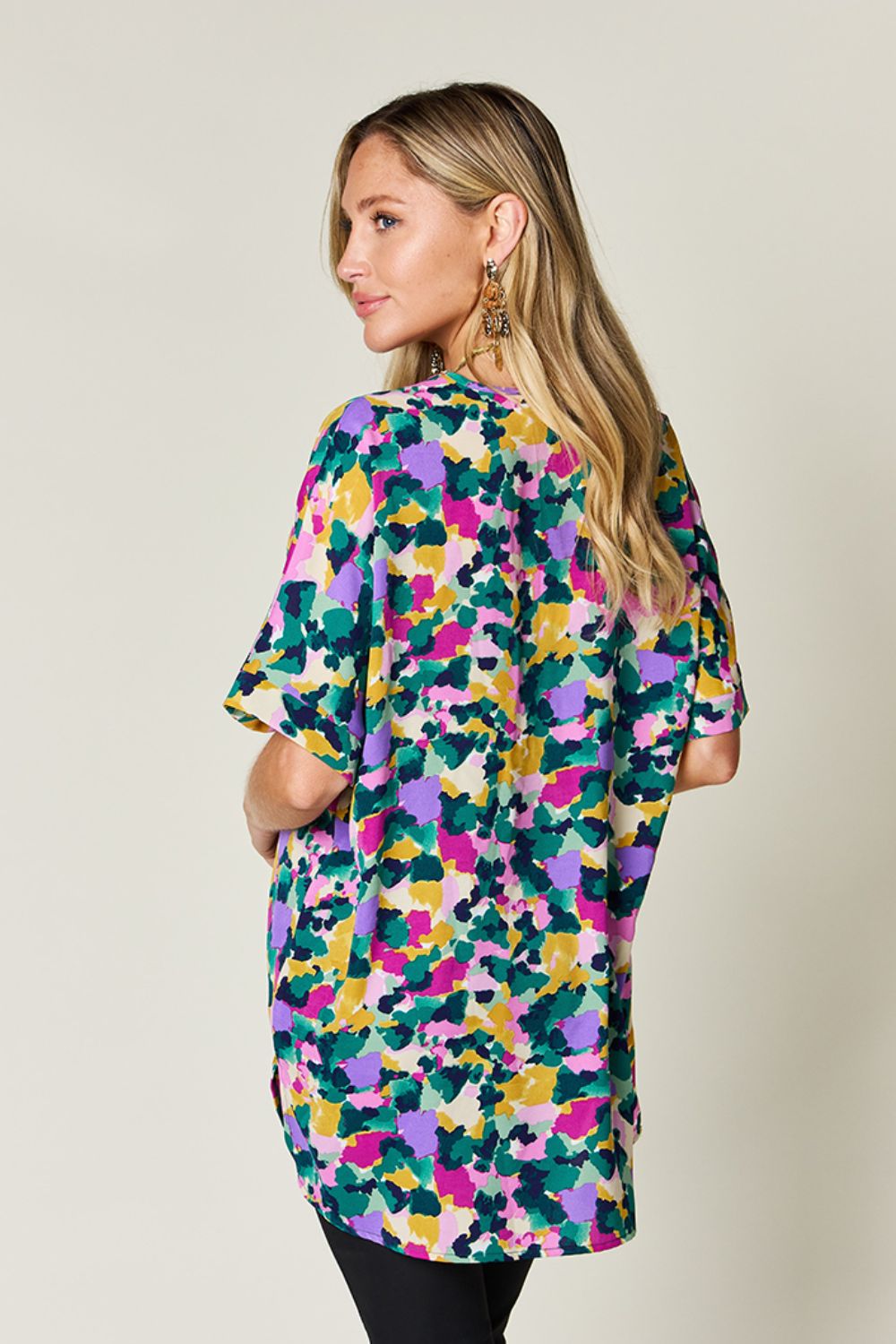 Full Size Printed V-Neck Short Sleeve Blouse - Body By J'ne