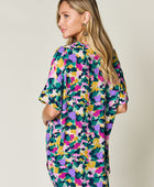 Full Size Printed V-Neck Short Sleeve Blouse - Body By J'ne