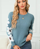 Flower Round Neck Long Sleeve Sweater