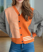 Striped Button Down Long Sleeve Cardigan