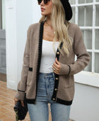 Contrast Trim Button Up Long Sleeve Cardigan