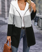 Color Block Zip Up Long Sleeve Hooded Outerwear