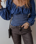 Smocked Long Sleeve Denim Top