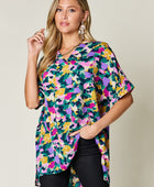 Full Size Printed V-Neck Short Sleeve Blouse - Body By J'ne