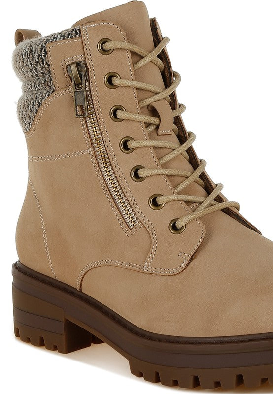 Mahisha Knitted Collar Zip-Up Hiker Boots - Body By J'ne