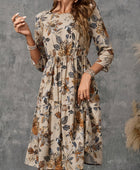 Printed Round Neck Three-Quarter Sleeve Dress