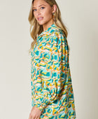 Full Size Printed Smocked Long Sleeve Blouse - Body By J'ne