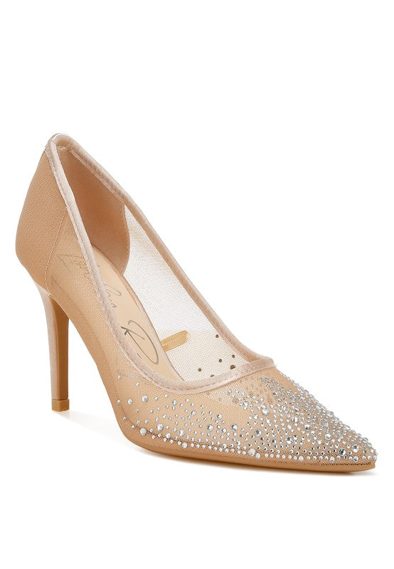 High Ball Mesh Rhinestone Stiletto Pumps - Body By J'ne