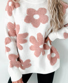 Flower Round Neck Long Sleeve Knit Top