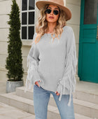 Fringe Round Neck Dropped Shoulder Sweater - Body By J'ne