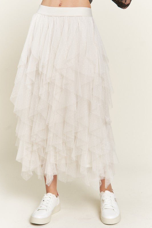 PLUS LAYER POLKA DOT MESH LINED A-LINE MIDI SKIRT - Body By J'ne