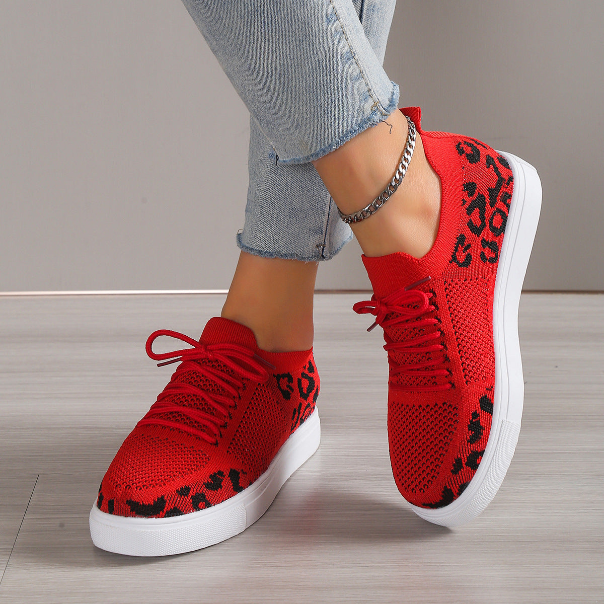 Lace-Up Leopard Flat Sneakers - Body By J'ne