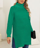 Slit Turtleneck Long Sleeve Sweater