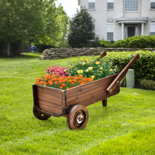 Wooden Wagon Planter Box With Wheels Handles And Drainage Hole - Body By J'ne