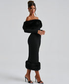 Adrianna Fur Collar Long Sleeve Dress