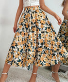 Printed Elastic Waist Midi Skirt