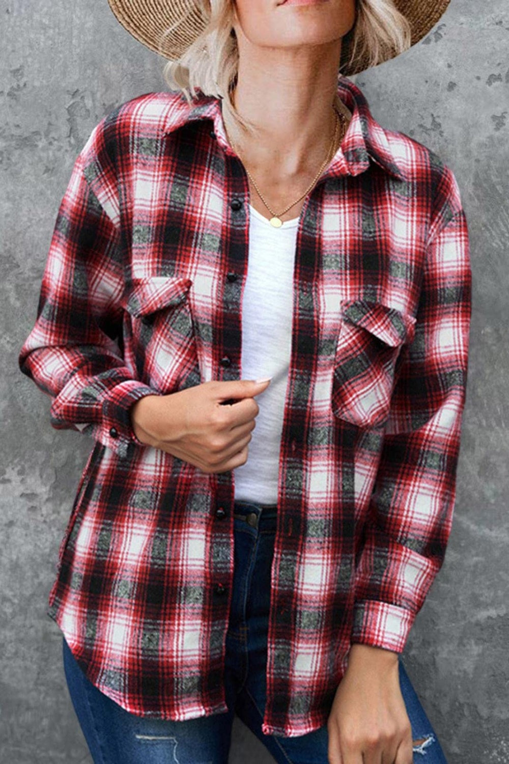 Full Size Plaid Collared Neck Long Sleeve Shirt - Body By J'ne
