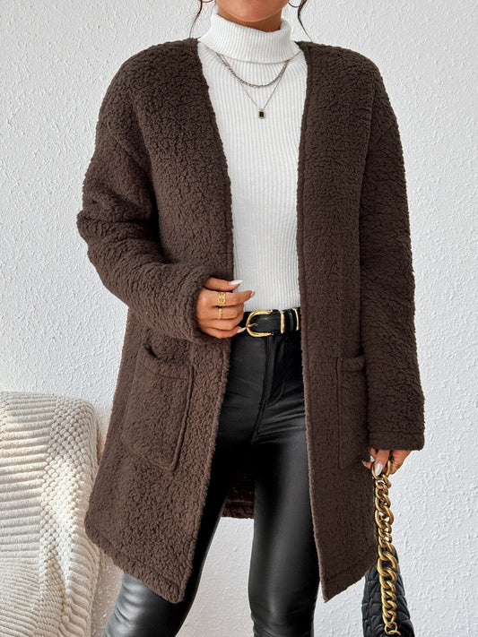 Open Front Long Sleeve Winter Coat - Body By J'ne
