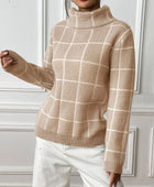 Plaid Turtleneck Long Sleeve Sweater