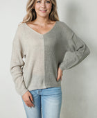 Contrast Color V-Neck Long Sleeve Pullover Sweater