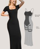 Built-In Shapewear Square Neck Short Sleeve Maxi Dress