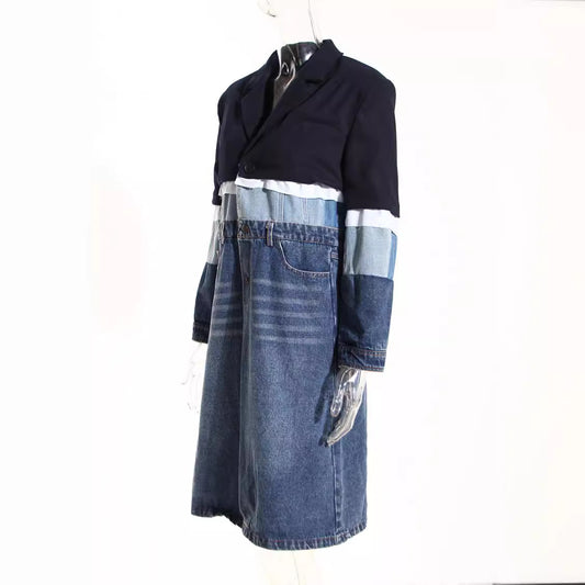 Stylish Multi-Denim Trench Coat