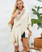 Fuzzy Trim Open Front Poncho