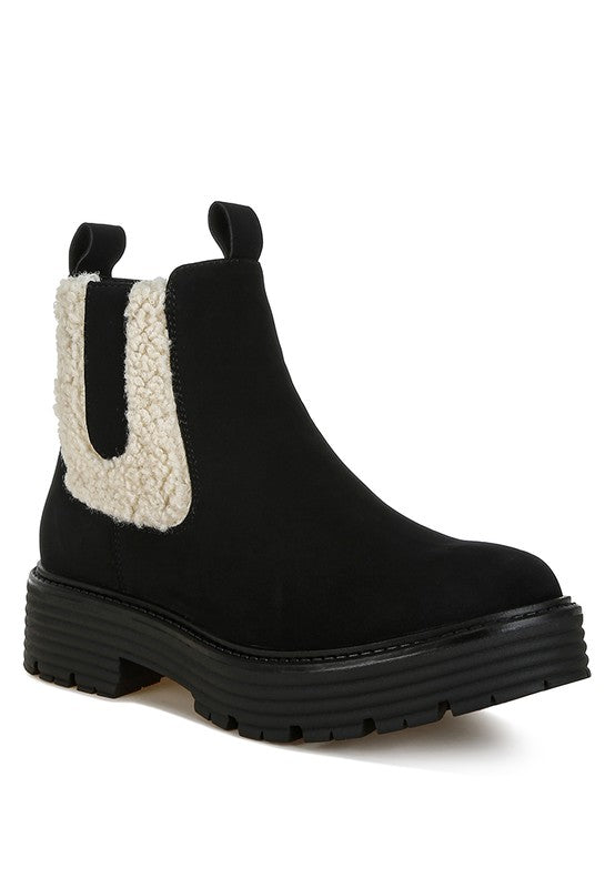Mothman Faux Fur Detail Chunky Ankle Boots - Body By J'ne