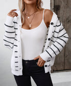 Striped Button Up Long Sleeve Hooded Cardigan