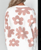 Flower Round Neck Long Sleeve Knit Top