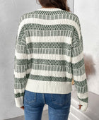 Perfee Contrast Round Neck Long Sleeve Sweater