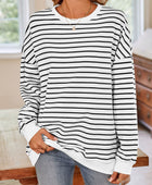 Lovelet Striped Round Neck Long Sleeve Sweatshirt