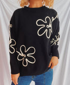 Flower Round Neck Long Sleeve Sweater