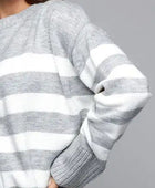 Slit Striped Round Neck Sweater