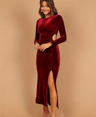 Cutout Side Slit Boat Neck Long Sleeve Dress