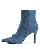 Flapper Bow Detail Denim Ankle Boots