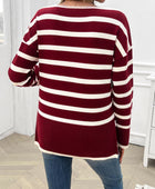 Striped V-Neck Long Sleeve Knit Top