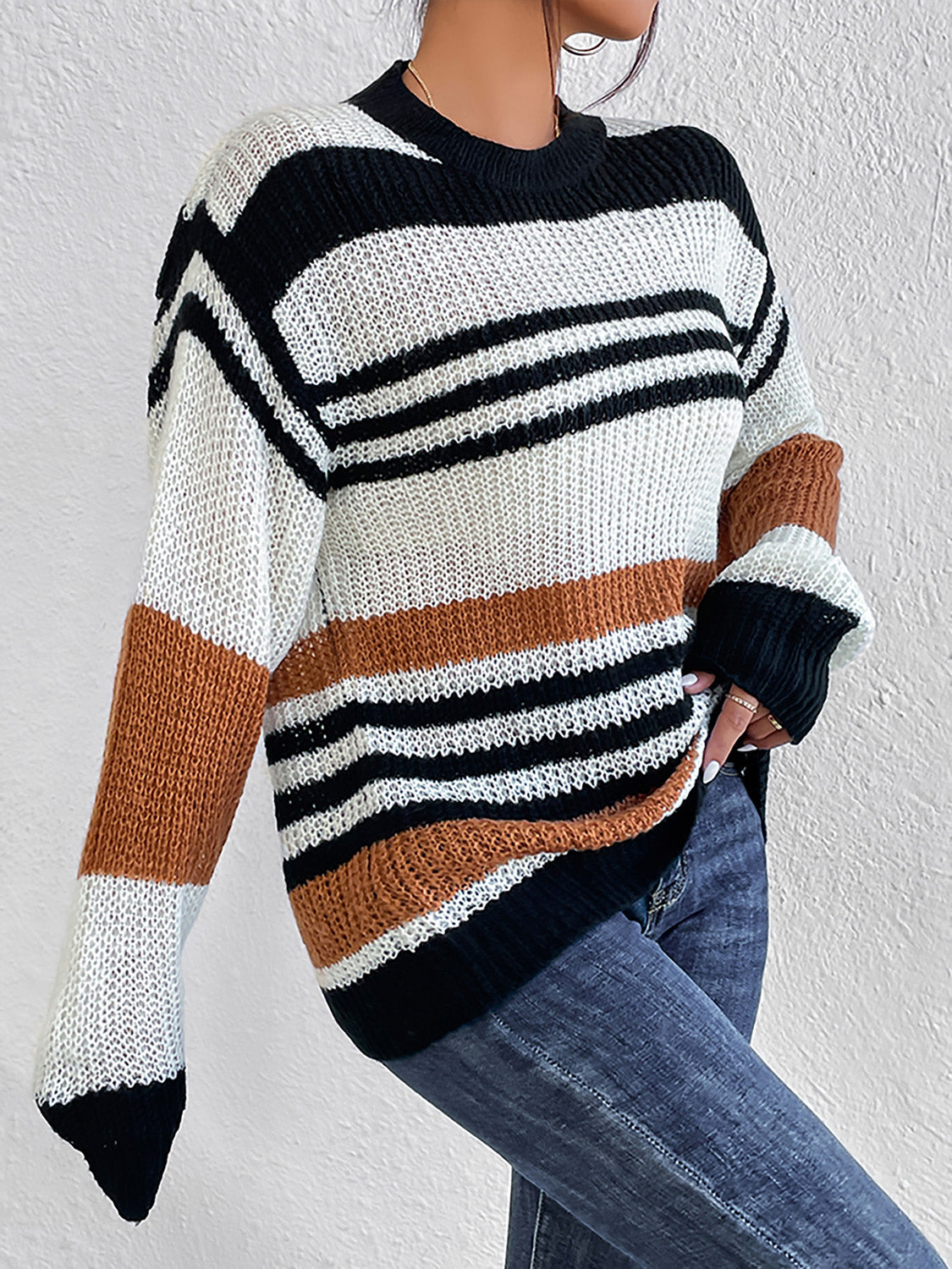 Striped Round Neck Sweater - Body By J'ne