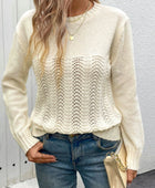 Perfee Openwork Round Neck Long Sleeve Sweater