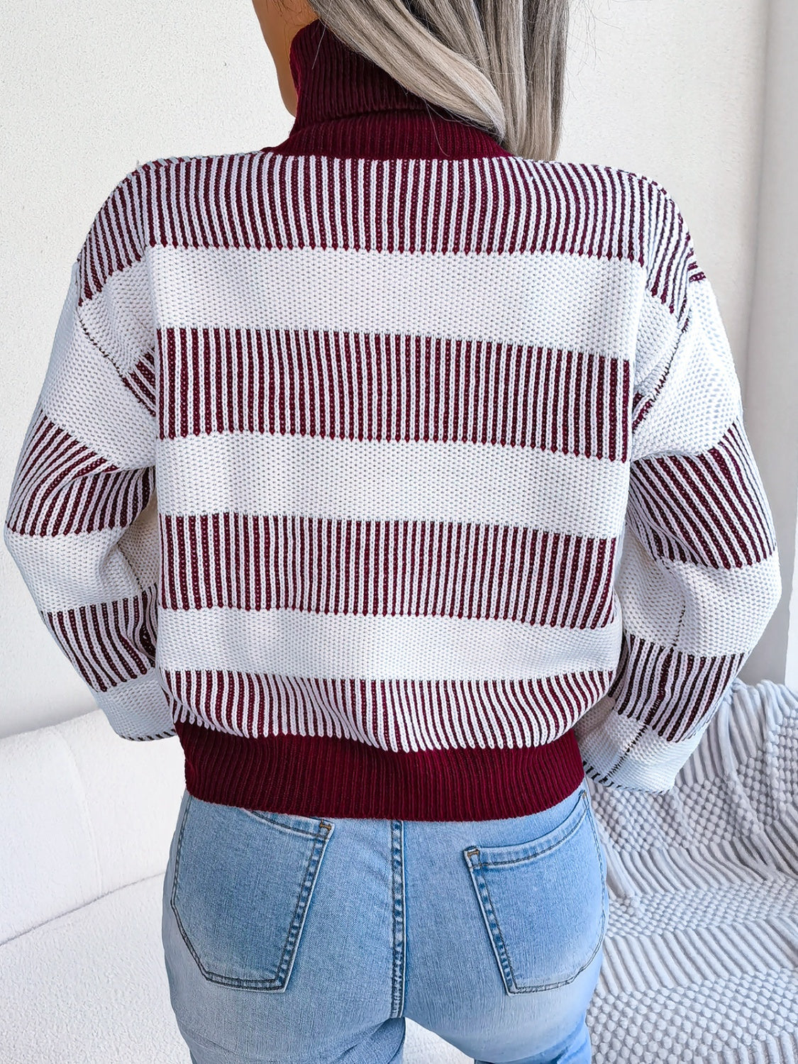 Striped Turtleneck Long Sleeve Sweater - Body By J'ne
